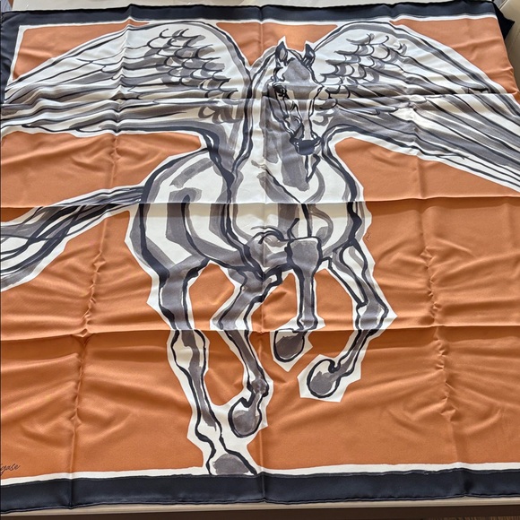 Brand new Hermes libre Pegase scarf 90 black noir caramel